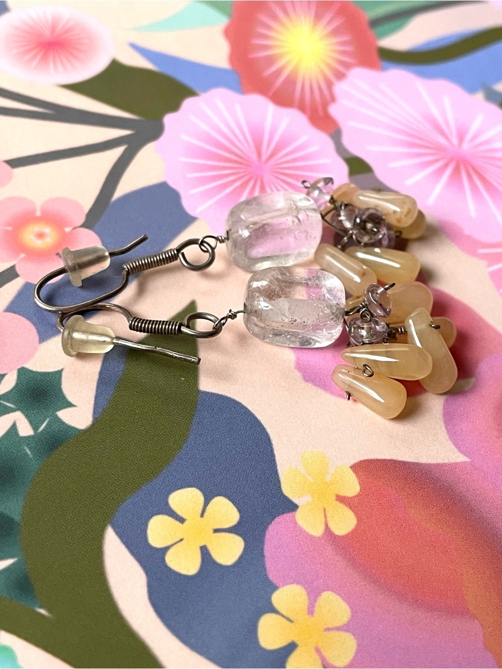 Vintage artisan-style polished natural stone dangle earrings boho - Picture 5 of 11